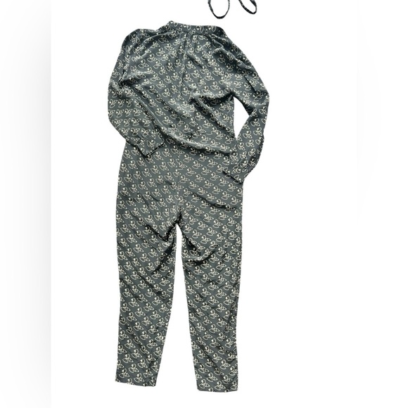 A.P.C. Black 100% Silk Patterned Jumpsuit Size Small Belted - Picture 5 of 9